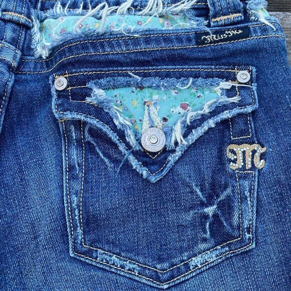 Miss Me Boot Cut Flared Floral Cutout Blue Jeans 29 Western Cowboy Boho - Picture 1 of 10
